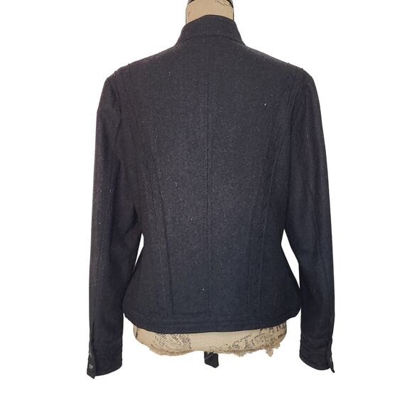 Chico's Recycled Wool Embroidered Pleated High Neck Charcoal Gray Blazer Size L - Picture 8 of 12